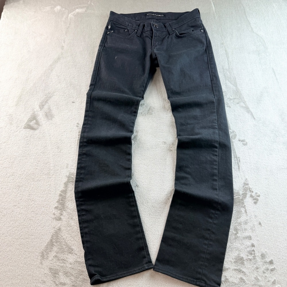 Rock & Republic Black Slim Straight Leg Jeans Women's Size 25x32 Low Rise Logo